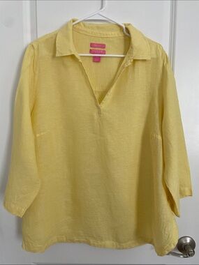 Pale Yellow Linen V-Neck Collared Tunic